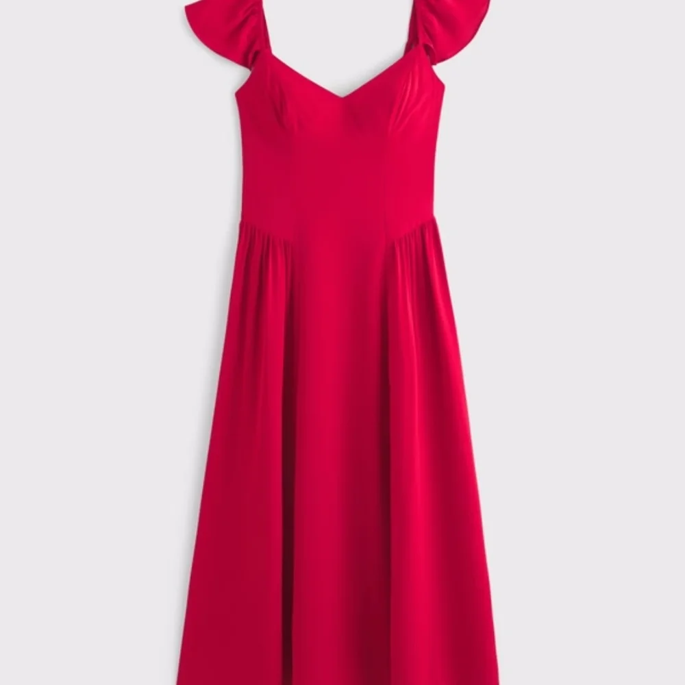 Abercrombie & Fitch Red Flutter-Sleeve Midi Dress with Side Slit, Size M - Picture 2 of 10